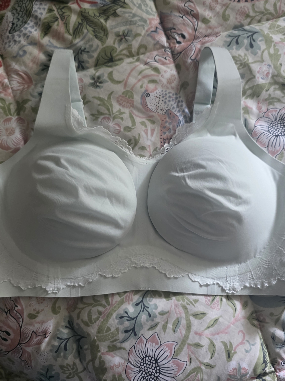 Seamless Light Green Lace-Trim Comfort Bra